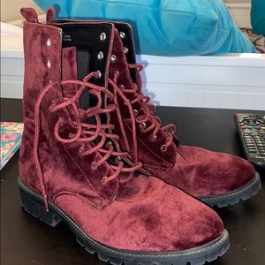 Suede maroon combat boots